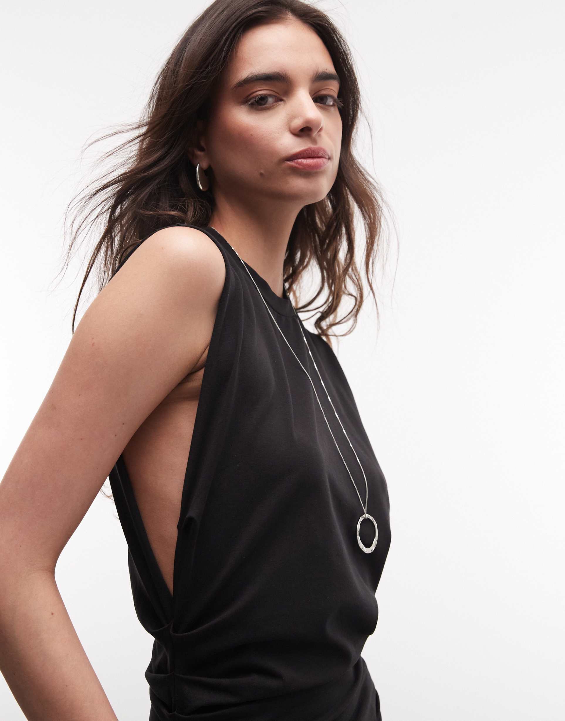 weekday sleeveless top with cinched gathered waist in black