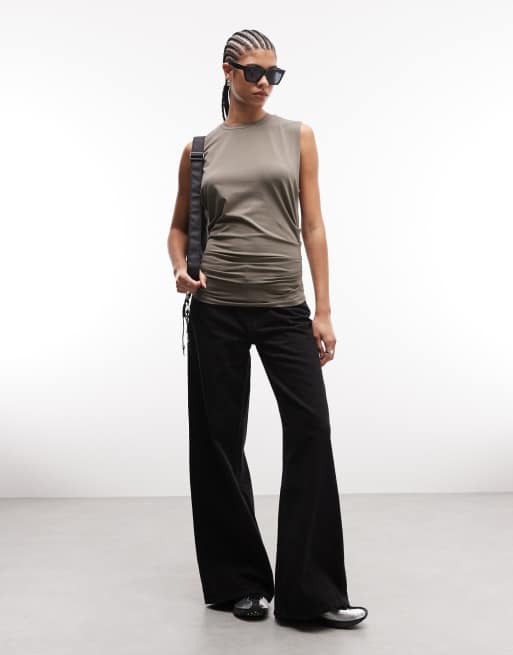 Weekday sleeveless top with cinched gathered waist in grey , 2 of 4
