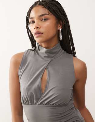 Weekday Sleeveless Turtleneck Top With Keyhole Detail In Gray