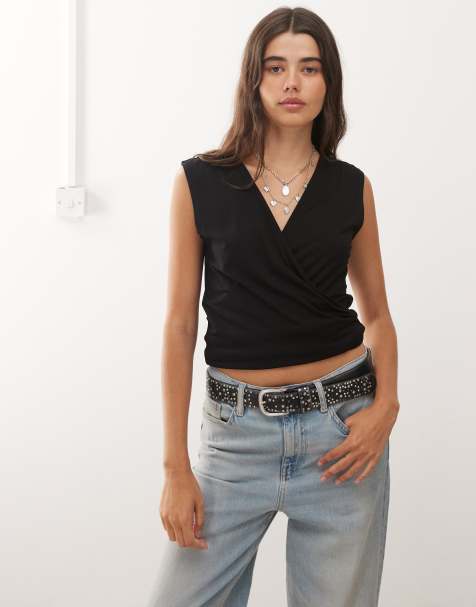 Weekday sleeveless wrap top in black - view 1