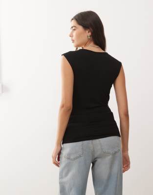 Weekday Sleeveless Wrap Top In Black