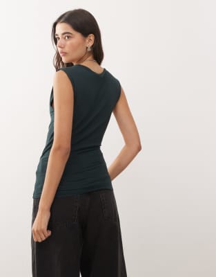 Weekday Sleeveless Wrap Top In Green