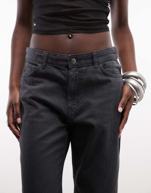 Weekday slightly flared trousers in black herringbone, 3 of 5