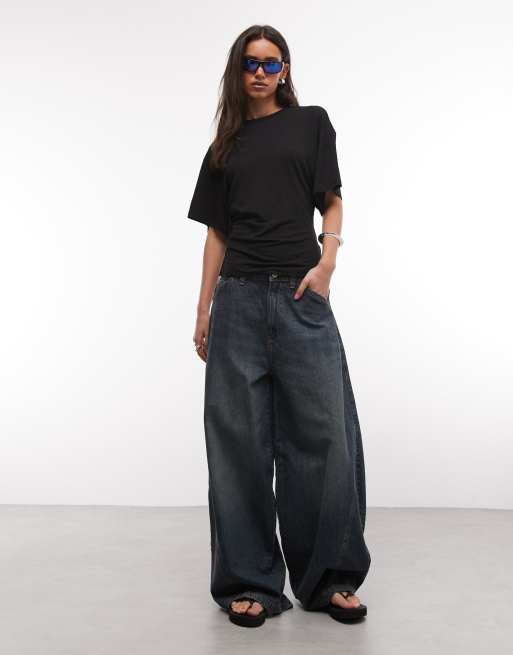 Weekday slightly sheer cinched waist t-shirt in black, 2 of 4