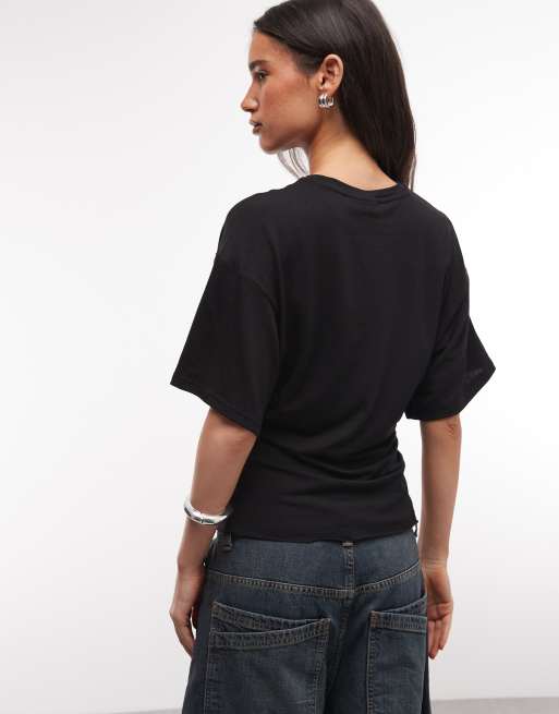 Weekday slightly sheer cinched waist t-shirt in black, 4 of 4