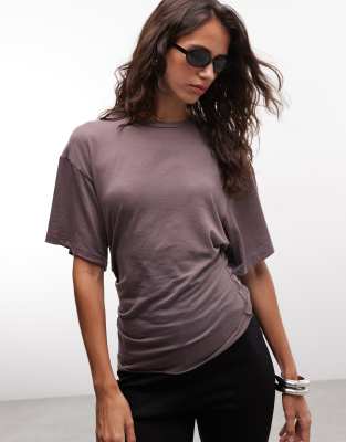 Weekday Slightly Sheer Cinched Waist T-shirt In Purple