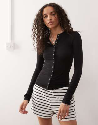 Weekday slim fit button front cardigan in black - view 1