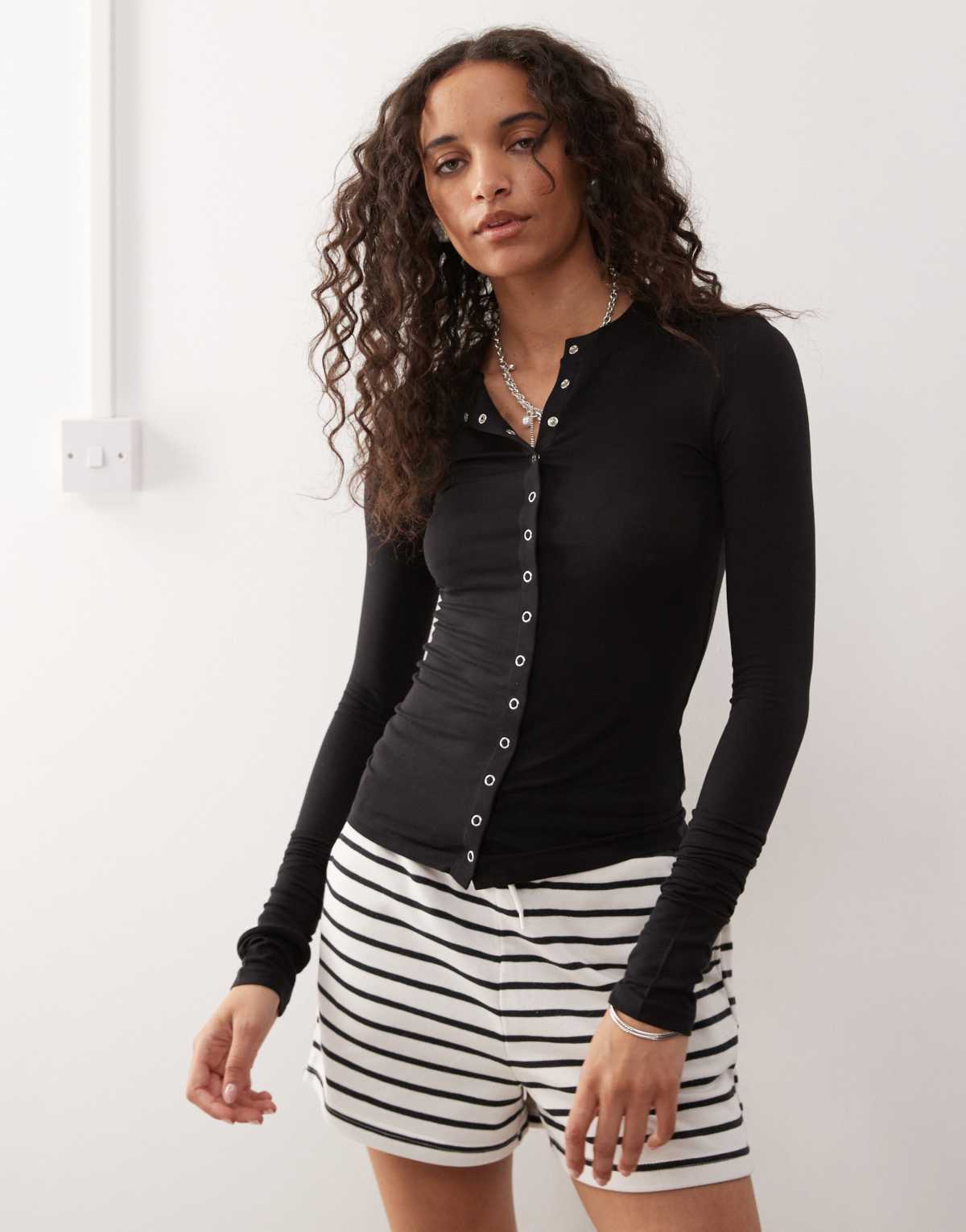 Weekday slim fit button front cardigan in black