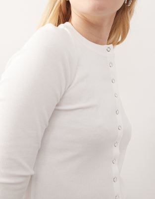 Weekday Slim Fit Button Front Long Sleeve Top In White