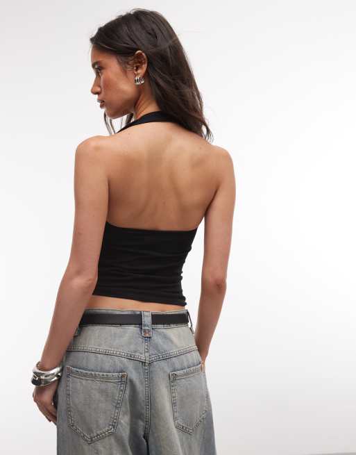 Weekday slim fit halter neck top in black, 4 of 4
