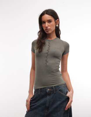 Weekday Slim Fit Henley T-shirt In Green