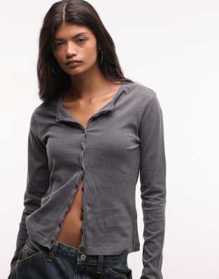Weekday Slim Fit Jersey Cardigan In Gray