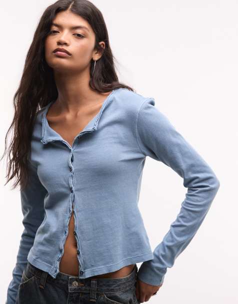 Weekday slim fit jersey cardigan in dusty blue - view 1