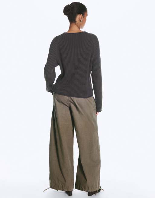 Weekday slim fit jumper with lucky graphic in dark grey, 4 of 4