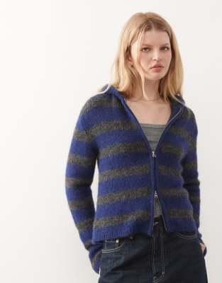 Weekday Slim Fit Knitted Hoodie In Blue