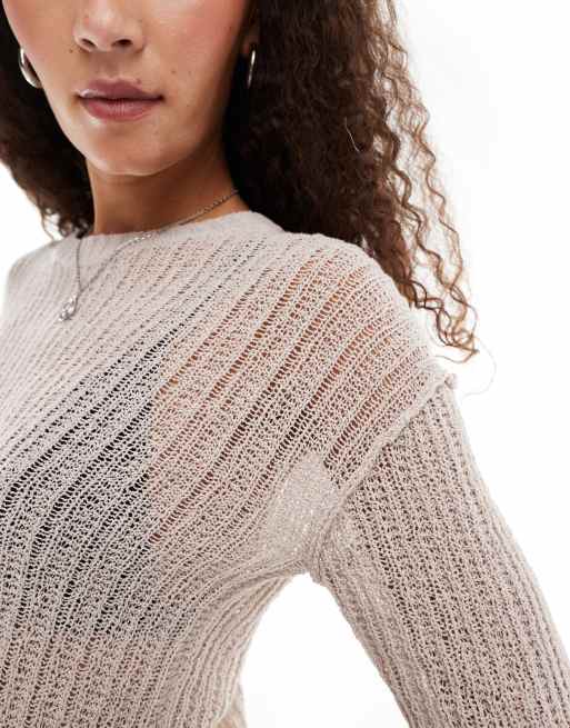 Weekday slim fit lightweight ribbed sweater in beige Exclusive