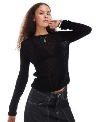 slim fit lightweight ribbed sweater in black