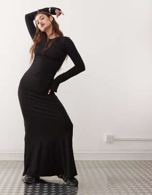 Weekday slim fit long sleeve maxi dress in black | ASOS