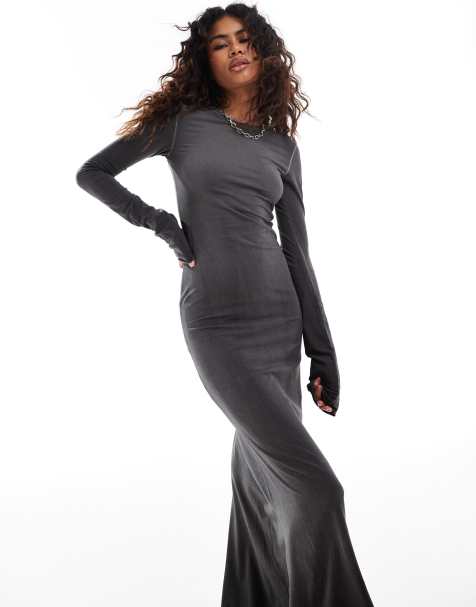 Weekday slim fit long sleeve maxi dress in gray ombre - view 1