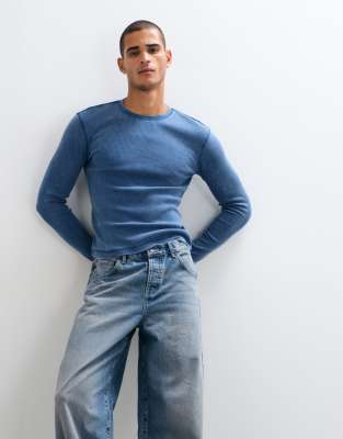 Weekday Slim Fit Long Sleeve Rib T-shirt In Red