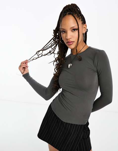 Weekday slim fit long sleeve t-shirt in Grey  - view 1