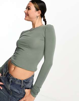 Weekday Slim Fit Long Sleeve T-shirt In Khaki-green