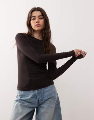 Weekday Slim Fit Long Sleeve Top In Brown