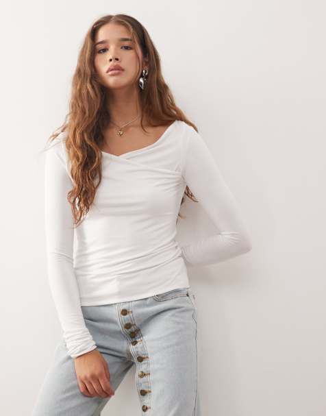 Weekday slim fit long sleeve wrap top in white - view 1