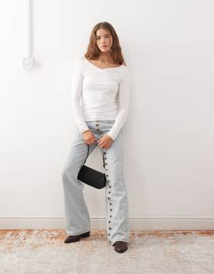 Weekday Slim Fit Long Sleeve Wrap Top In White