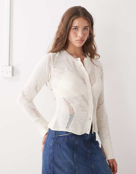 Weekday slim fit open knit cardigan in off-white - view 1