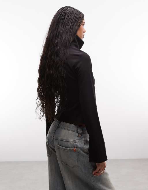 Weekday - Slim-fit overhemd met opstaande boord in zwart, 4 van 4