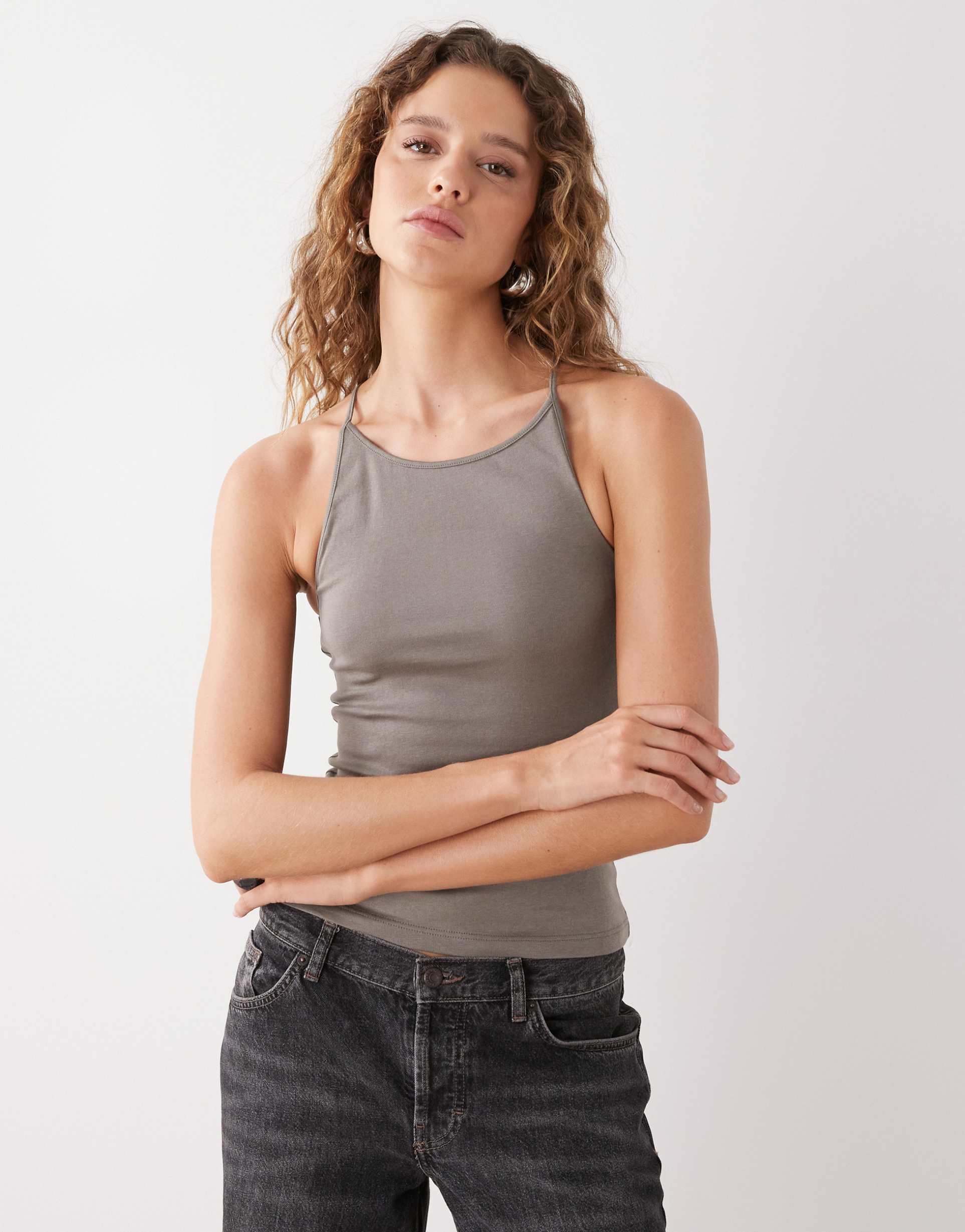 weekday slim fit racer back tank top in gray