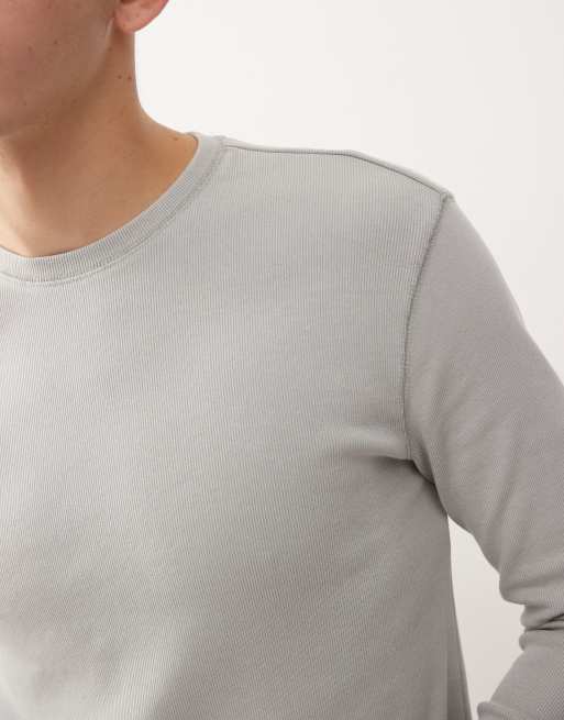 Weekday slim fit rib knit long sleeve t-shirt in washed sage green, 5 of 5