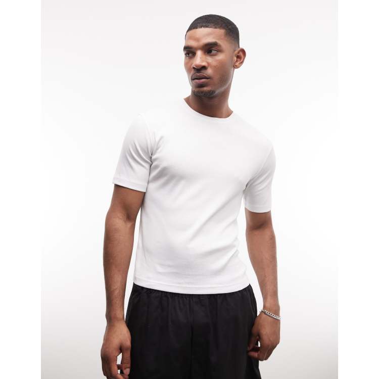 Weekday slim fit rib knit t-shirt in white | ASOS