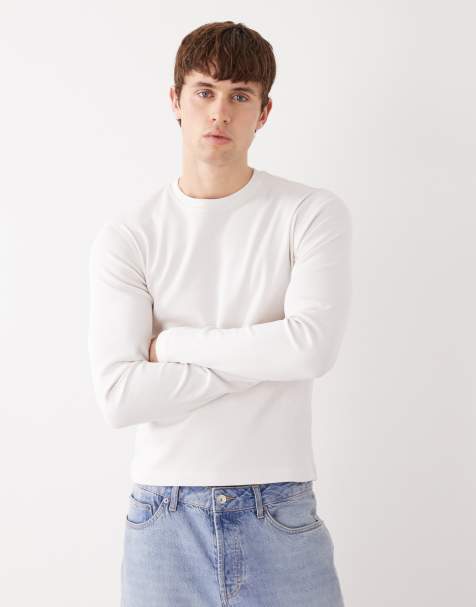 Weekday slim fit rib long sleeve t-shirt in off white - view 1