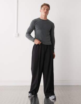 Weekday Slim Fit Rib Long Sleeve T-shirt In Gray