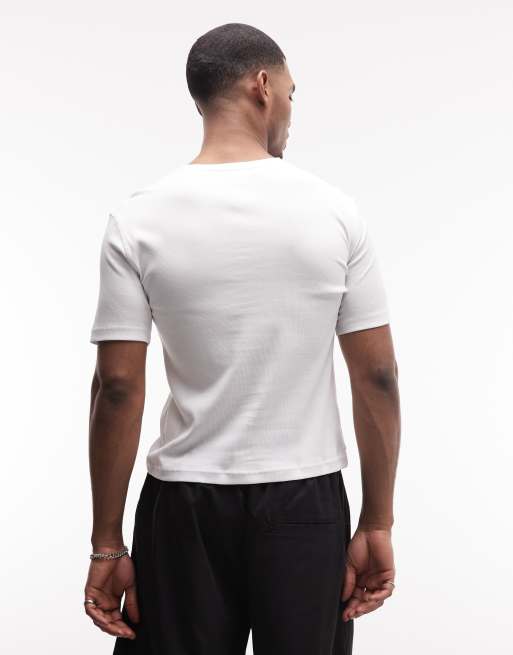 Weekday slim fit rib t-shirt in white, 4 of 5