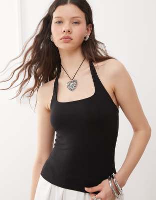 Weekday Slim Fit Square Halterneck Top In Black