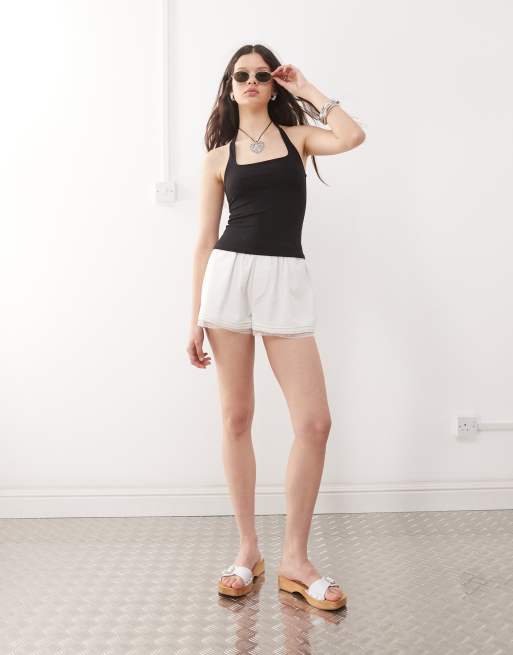 Weekday slim fit square halterneck top in black