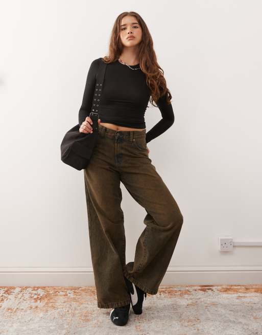 Weekday slim fit super soft long sleeve top in black