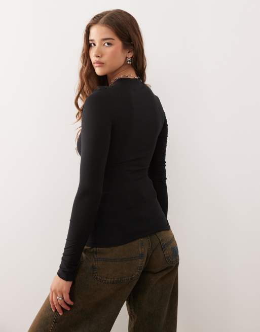 Weekday slim fit super soft long sleeve top in black