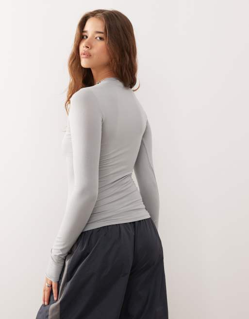 Weekday slim fit super soft long sleeve top in light gray