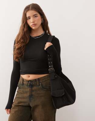 Weekday Slim Fit Super Soft Long Sleeve Top With Thumb Holes In Black