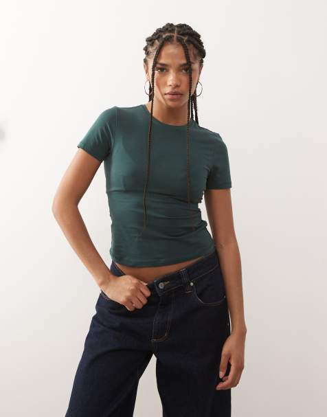 Weekday slim fit t-shirt in petrol green