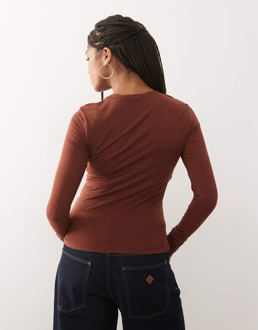 Weekday - Slim-fit T-shirt met lange mouwen in roestbruin, 2 van 4