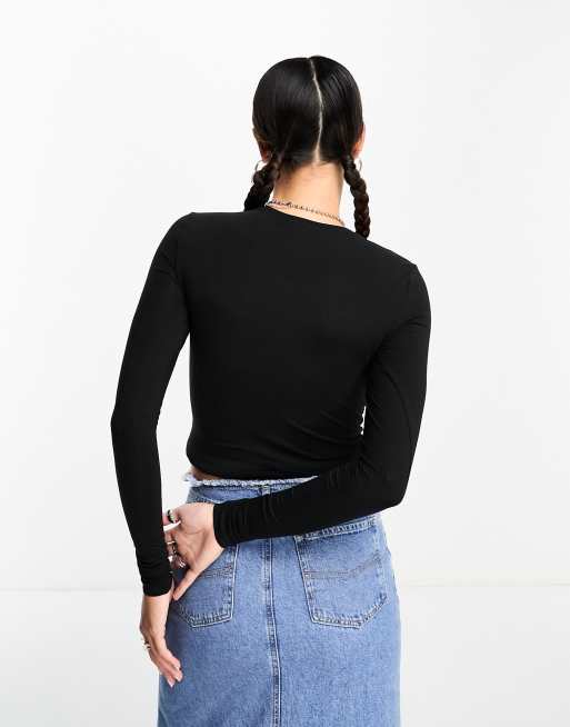 Weekday - Slim-fit T-shirt met lange mouwen in zwart, 3 van 4