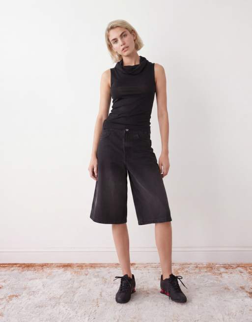 Weekday - Slim-fit top met opstaande boord in zwart, 2 van 4