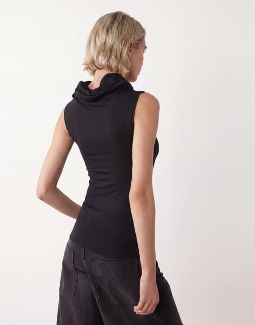 Weekday - Slim-fit top met opstaande boord in zwart, 3 van 4
