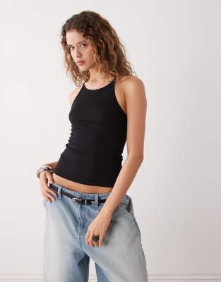 Weekday - Slim-Fit-Trägertop in Schwarz mit Ringerrücken