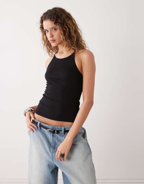 Weekday – Slim-Fit-Trägertop in Schwarz mit Ringerrücken - view 1